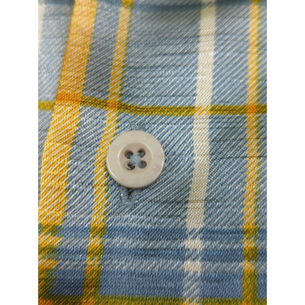 Trust Made Korea vintage men's XL blue yellow plaid Button front Shirt polyester - Picture 9 of 12